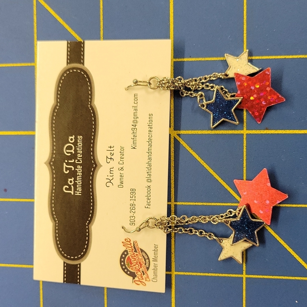 Patriotic Flag Usa Red White & Blue Earrings